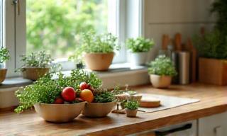 Eco-friendly home kitchen with organic produce