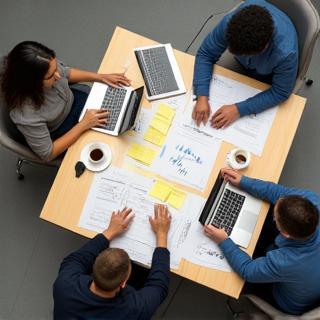 Content planning team brainstorming digital media strategy